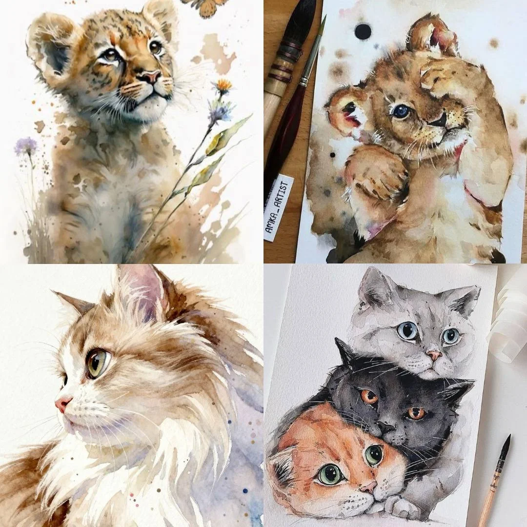 Рисуем акварелью на тему котиков