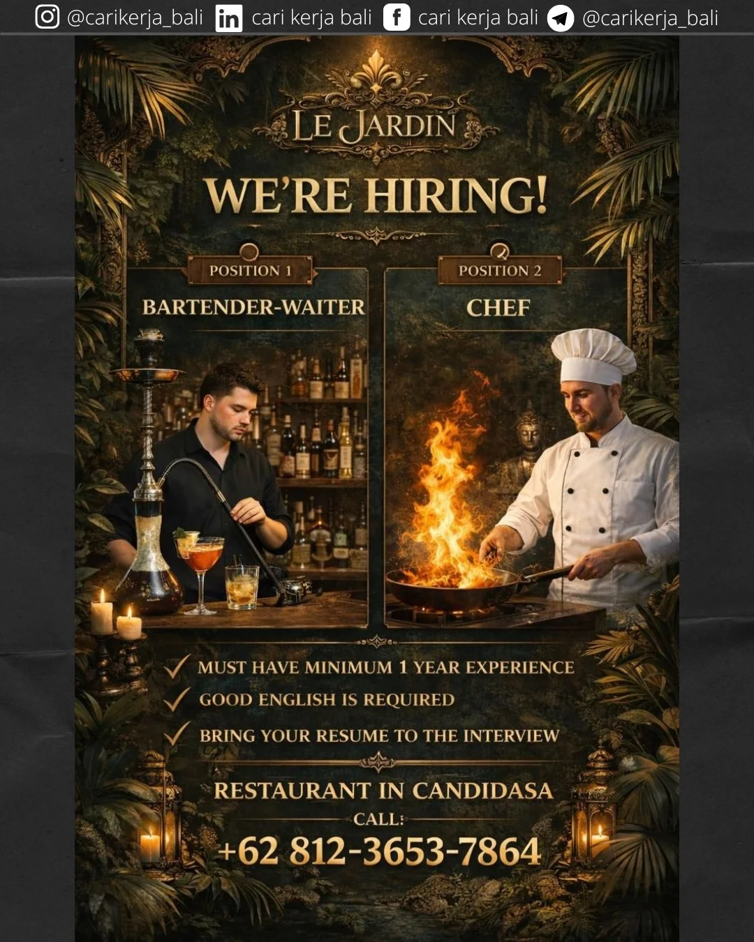 BARTENDER-WAITER, CHEF