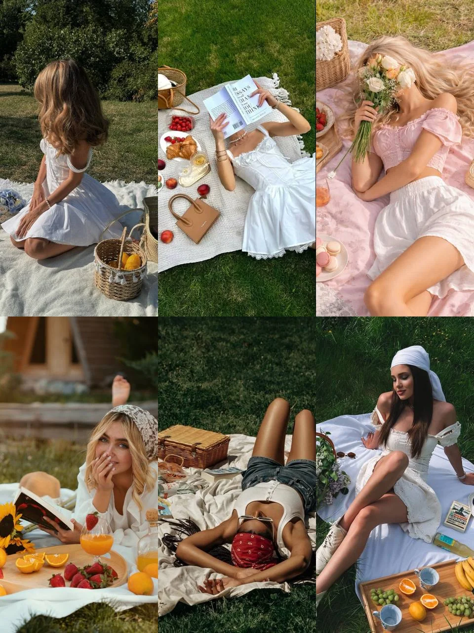 Фотосессия на полянке для пикника среди зелени и цветов