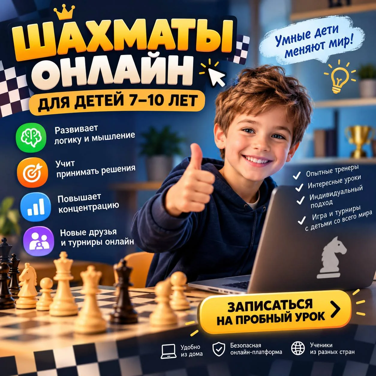 Шахматы онлайн для детей 7–10 лет
